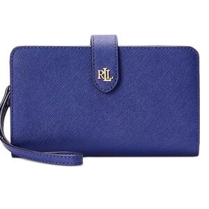 NWOT Lauren Ralph Lauren Crosshatch Leather Blue Tech Wristlet